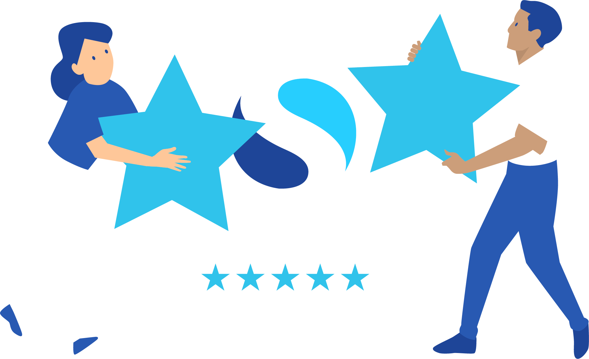 Illustration of two people carrying stars, symbolizing positive reviews and feedback