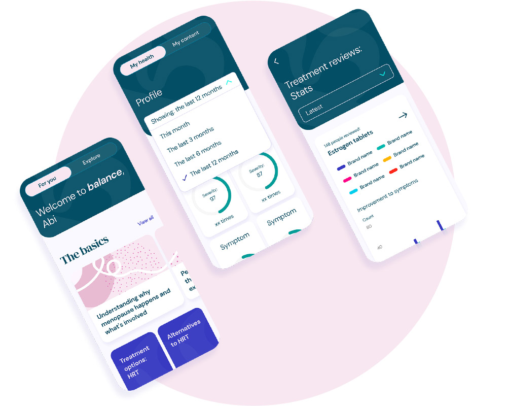 menopause app screens