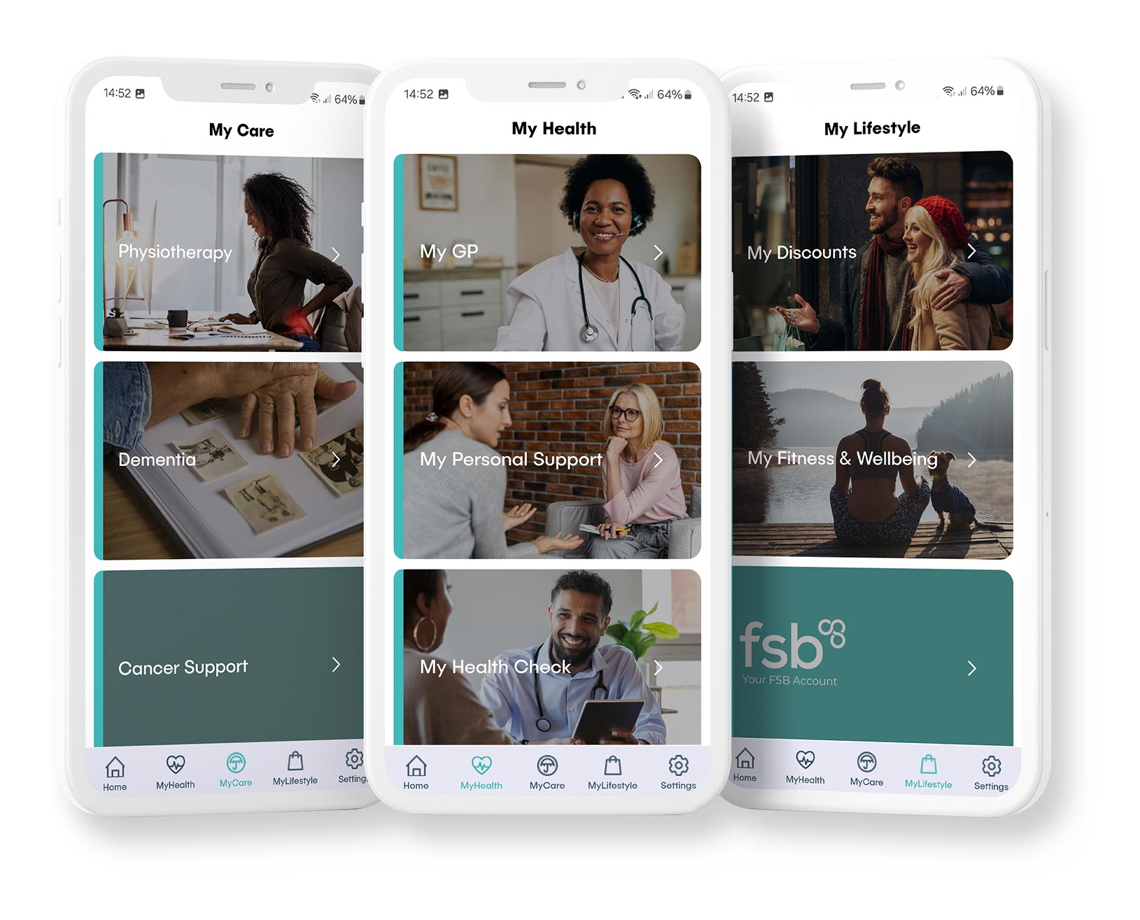 FSB Healthcare MyHealth, MyCare and MyLifestyle Screens