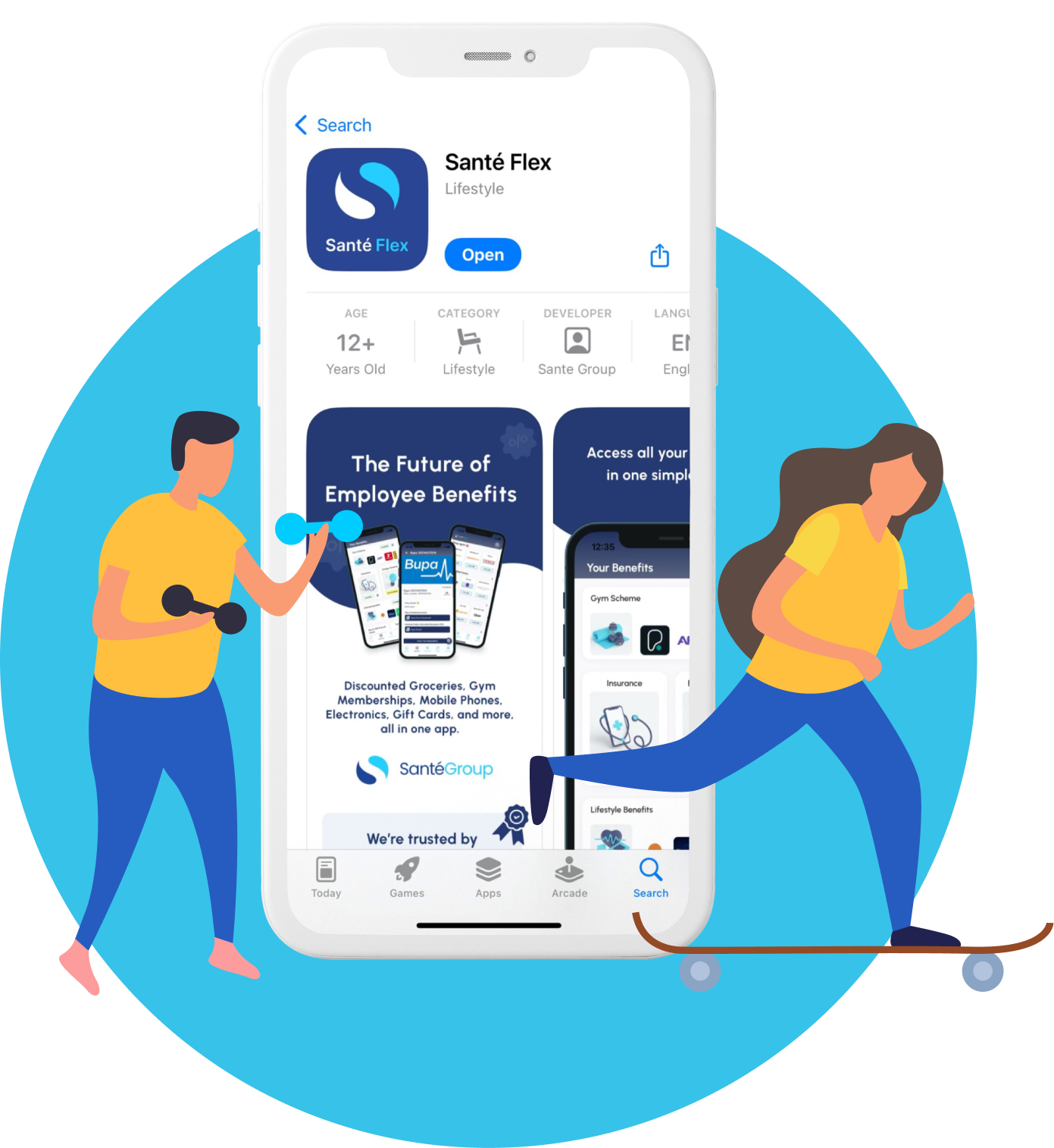 SanteFlex app download screen on a mobile device